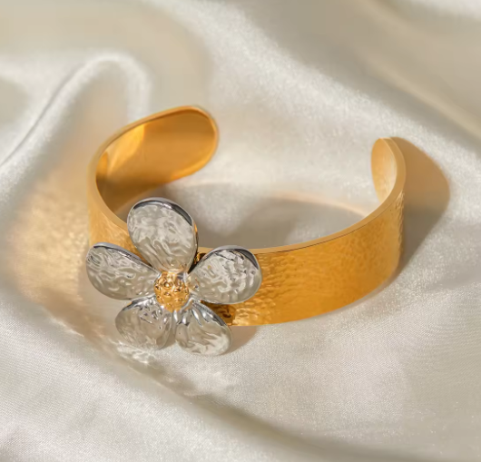 Silver Flower Golden Bracelet