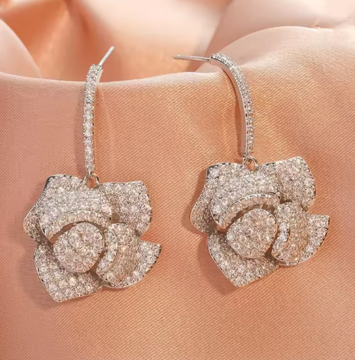 Elegant Silver Rose Earrings
