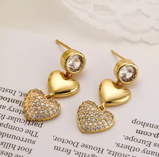 Diamond Heart Gold Earrings