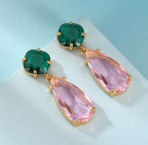 Pink Green Crystal Earrings