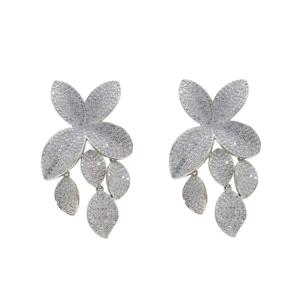 Double Silver Flower Earrings
